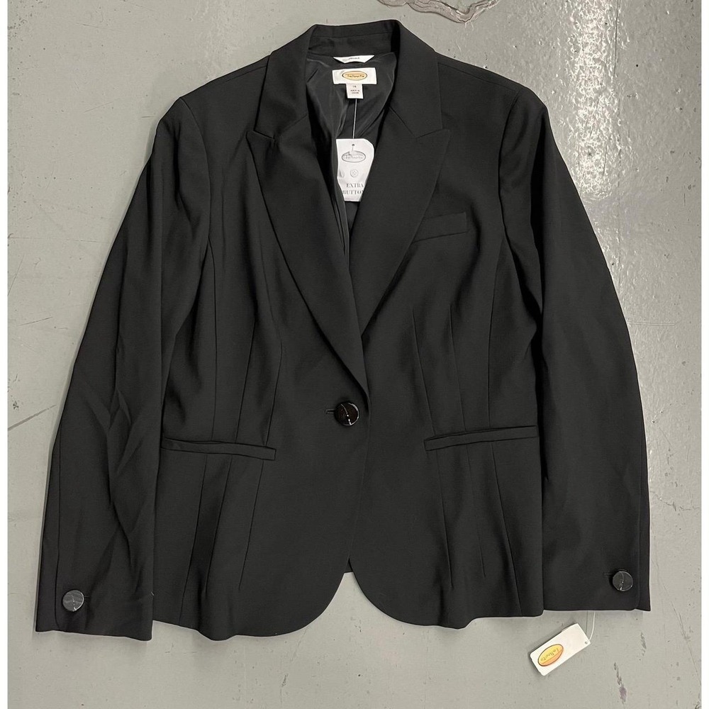 Women NWT Talbots Wool One Button Business Casual Black Minimalist Blazer Jacket